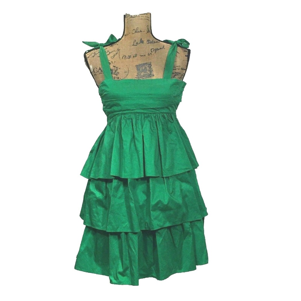 JC de CASTELBAJAC Dress UK 40‎ US XS Bold Kelly Green Empire Tier Layer Sundress